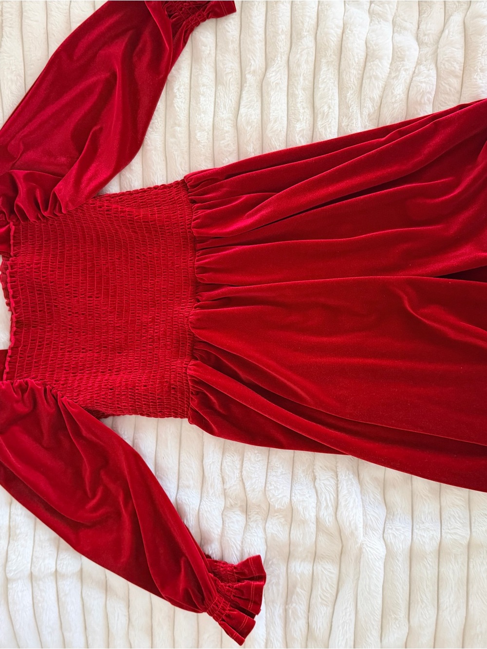 Bonnie Jean Red Velvet Smocked Waist Holiday Dress